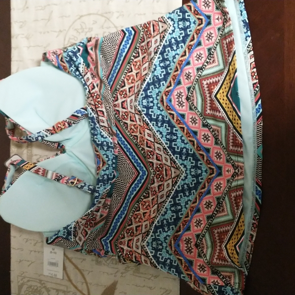 🌠HP🌠NWT Time and Tru Print Tankini w/Mid-rise Side Tie Bottom - Picture 3 of 10